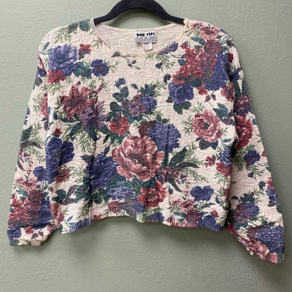Vintage Big City‎ floral sweater crop top made in USA